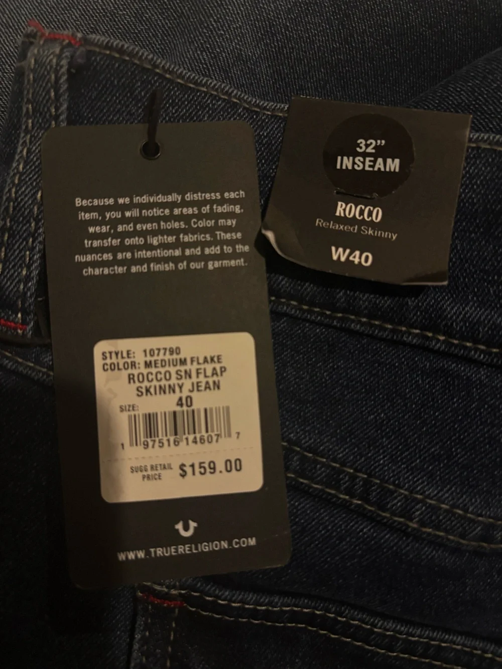True Religion Rocco Relaxed Skinny NWT 40 x 32